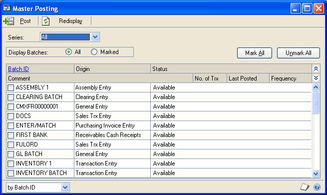 PART 3 WORKING WITH MICROSOFT DYNAMICS GP Posting batches using master posting You can use master posting to post any or all available batches throughout your Microsoft Dynamics GP system.