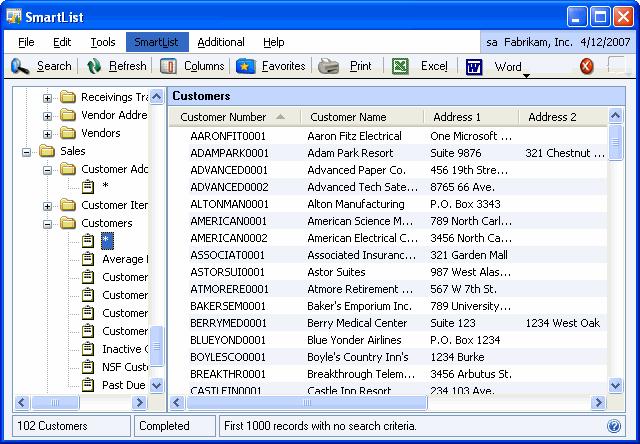 PART 4 REPORTING IN MICROSOFT DYNAMICS GP 5. Choose OK. Your search will appear in the SmartList window.
