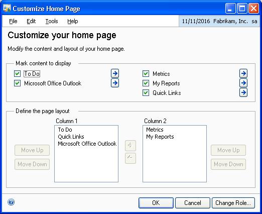 PART 1 THE BASICS Customizing your home page Use the Customize Home Page window to add content areas to your home page, remove content areas from your home page, modify the layout of your home page,