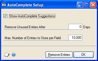 PART 1 THE BASICS By using AutoComplete, previous entries that you ve made for some editable fields, such as Customer ID, Vendor ID, and Address ID, are saved.