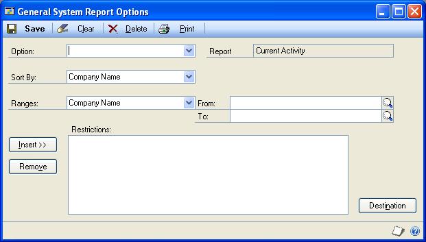Open a reports window. For this example, use a System report. (Reports >> System >> General) 2. Select a report by choosing a type of report from the drop-down list.