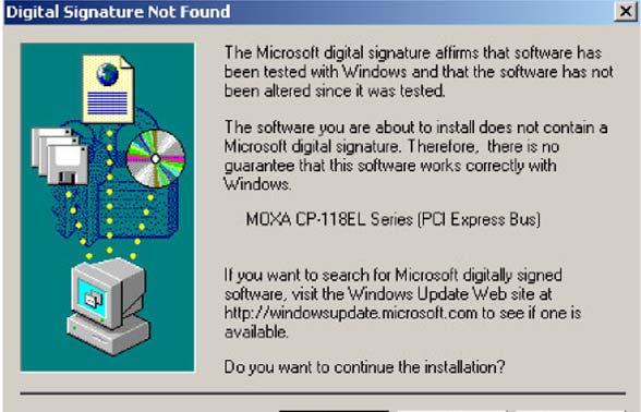 15. The next window that opens cautions you that although this software has not passed Windows Logo testing, the driver has been