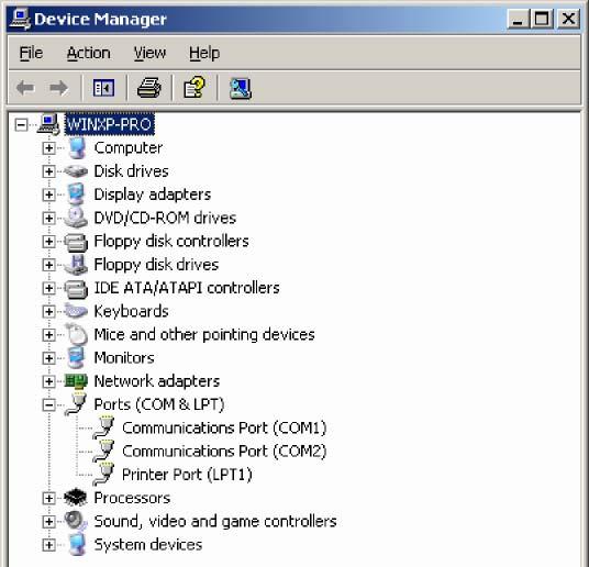 3. The Device Manager window refreshes automatically, showing that the driver and ports for the CP-118EL Series board have been removed.