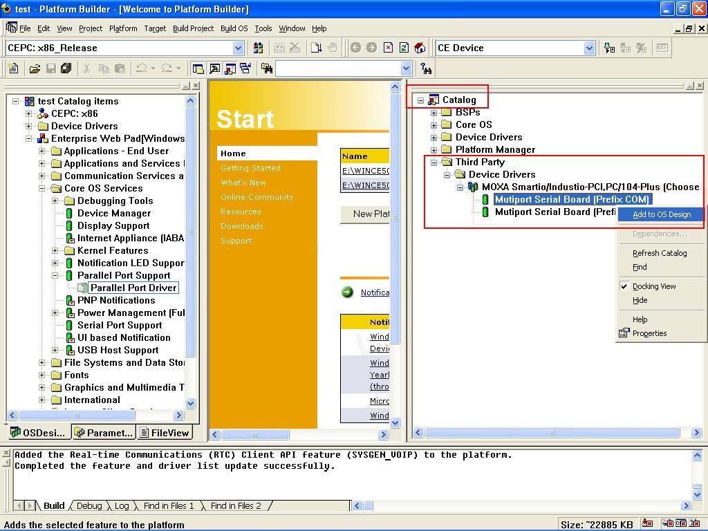 Right-click on the driver Prefix COM or Prefix MXU you would like to include and choose Add to OS Design.