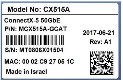 Appendix A: Finding the MAC and Serial Number on the Adapter Card Each Mellanox adapter card has a different identifier printed on the label: serial number and the card MAC for the Ethernet protocol,