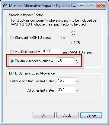 Now select Impact/ Dynamic Load allowance and double click on it to open Member Alternative Impact/ Dynamic Load allowance window.
