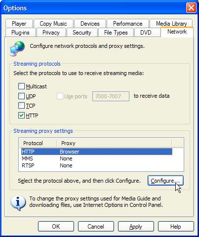 Controlling Streaming Media Configure Windows Media Player When the ProxySG is deployed explicitly and you want to secure and optimize streaming media, you need to configure the media players on each