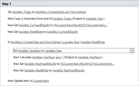 Create first Set Variable action by starting to type Set Workflow Variable and press Enter.