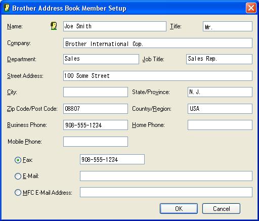 The Brother Address Book dialog box appears: Setting up a member in the Address Book 6 In the Brother Address Book dialog box you can add, edit and delete members