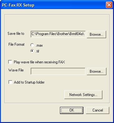 6. Brother PC-FAX Software (Not available for DCP models) Setting up your PC 6 a Right-click the PC-FAX The PC-Fax RX Setup dialog box appears: icon on your PC tasktray, and then click PC-Fax RX