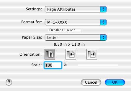 7. Printing and Faxing Using the Brother Laser driver for Macintosh (Mac OS X) 7 Choosing page setup options 7 a From application software such as TextEdit, click the