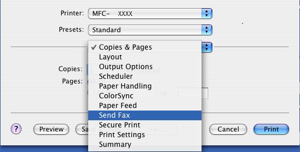 7. Printing and Faxing Sending a fax (Not available for DCP models) 7 For Mac OS X 7 You can send a fax directly from a Macintosh application.
