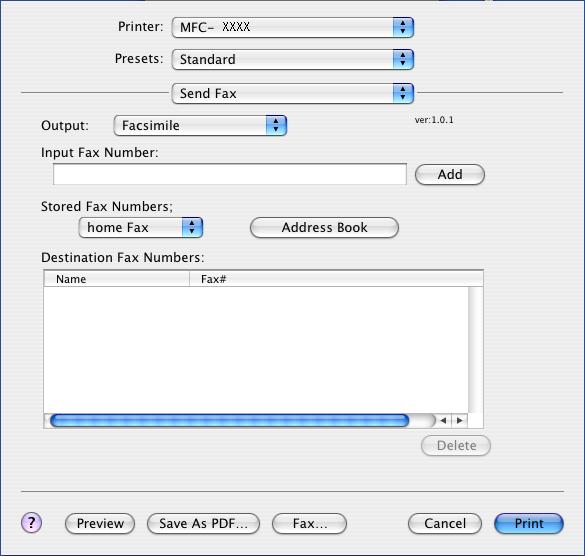 7. Printing and Faxing d Choose Facsimile from the Output pop-up menu.