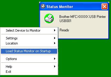 Turning on the status monitor 1 a Click Brother MFC-XXXX (or DCP-XXXX) Printer* located in the Start/All Programs/Brother/ MFL-Pro Suite MFC-XXXX (or DCP-XXXX)/Status Monitor on your PC.