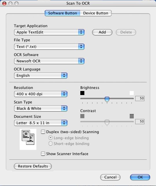 9. ControlCenter2 (For Mac OS 10.2.4. or greater) OCR (word processing application) 9 Scan to OCR converts the graphic page image data into text which can be edited by any word processing application.