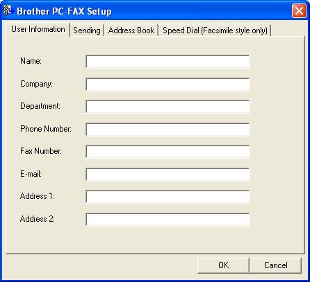 6. Brother PC-FAX Software (Not available for DCP models) Setting up user information 6 You can access User Information from the FAX Sending dialog box by clicking the icon.