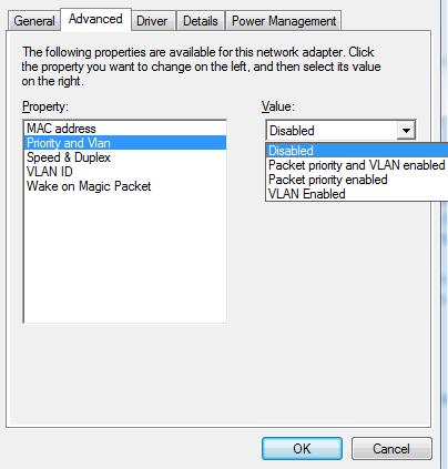 On Windows 7 and Windows 8 VLAN Tagging will also need to be enabled under the Priority and Vlan menu.