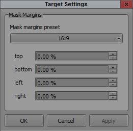 Viewing Sequences with Mask Regions To set the mask margins for the project: 1. In the Project dialog box, select the Format tab. 2. Click the Mask Margins button. The Target Settings dialog displays.