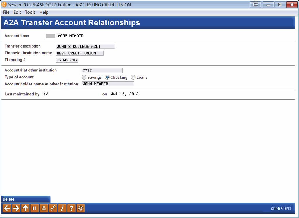 Account-To-Account (A2A) transfer capabilities are now available both in CU*BASE and via It s Me 247 online banking.