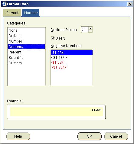 Lesson 2: Getting the data you want Figure 3 3 Format data dialog: Number tab Having specified default settings for worksheets, you are now ready to create a worksheet in a Discoverer workbook.