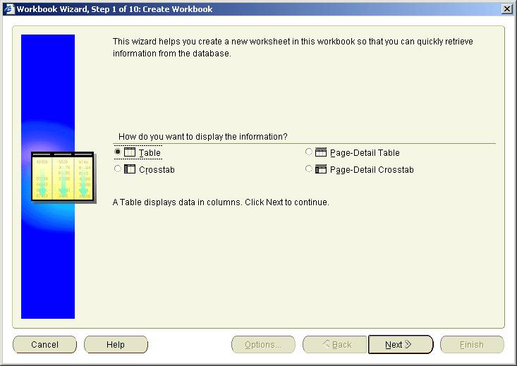 Lesson 2: Getting the data you want Figure 3 4 Workbook Wizard: Create Workbook dialog The Worksheet Wizard: Create Workbook dialog enables you to specify a worksheet style.