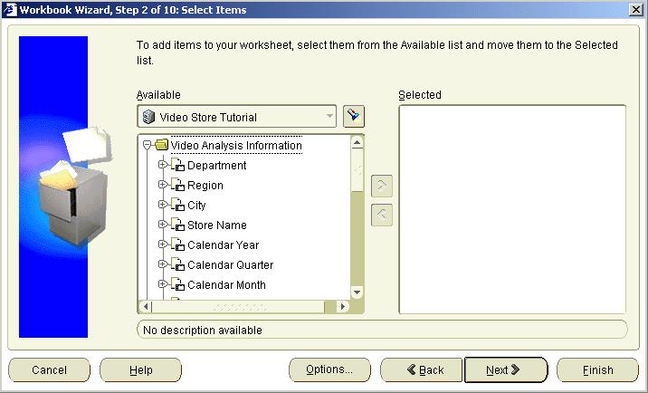 Lesson 2: Getting the data you want Figure 3 6 Workbook Wizard: Select Items dialog showing Video Analysis Information folder The Video Analysis Information folder expands to show a list of items