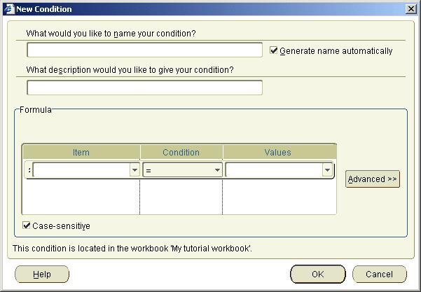 Lesson 2: Getting the data you want Figure 3 28 New Condition dialog 5. If the Generate name automatically check box is not selected, select this check box.
