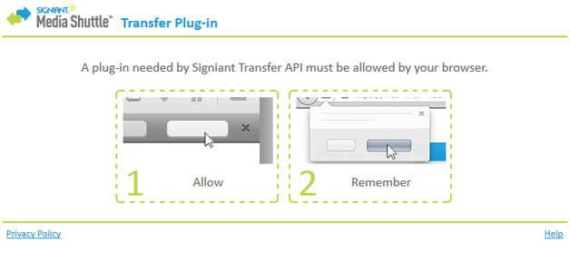 Dobit ćete potvrdu da je plug-in instaliran i da možete nastaviti koristiti Media Shuttle. Ako je internetski preglednik konfiguriran da blokira plug-in-ove morate napraviti slijedeće.