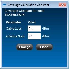 The value of cable loss and antenna gain can be configured by selecting the assumption link as the following: The Coverage Calculation Constant dialog box would appear, and user can