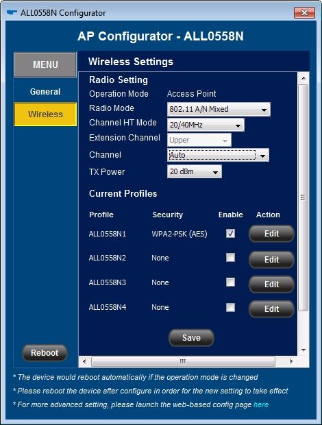 3.17.2. Wireless Page Configure the wireless settings of the device.