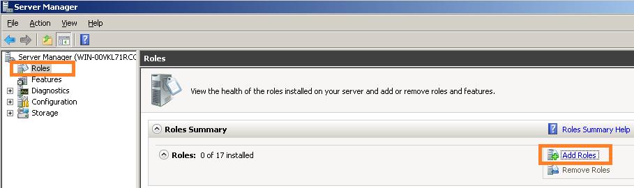 1. In the Start menu, select All Programs > Administrative Tools > Server Manager. 2.