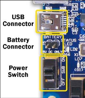 Board Power The Basys2 board is typically powered from a USB cable, but a battery connector is also provided so that external supplies can be used. To use USB power, simply attach the USB cable.