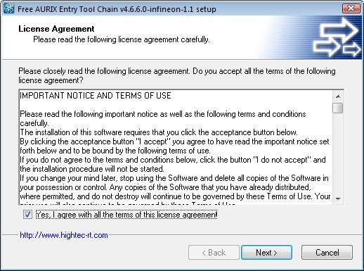 2. Select Next button. The License Agreement dialog appears.