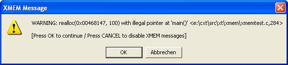 Figure: XMEM message box output (Windows XP) Log files During program execution there are two different types of XMEM log files written, collecting structured call information or collecting error