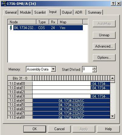 B-4 Using the ASCII Modules with the ControlLogix System Application Examples Reading Data from the ASCII Modules into ControlLogix For this example, the advanced mapping feature in RSNetWorx for