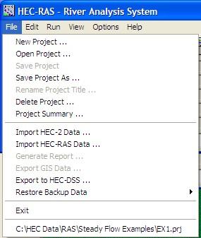 1 Open HEC-RAS (River Analysis System) by double-clicking on the icon (after installing the program).
