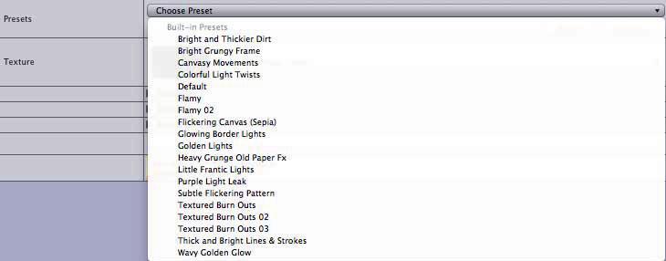 Presets The Presets menu allows you to