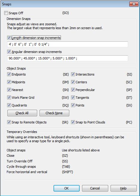 Getting Started with Revit Architecture 2-7 Figure 2-5 The Snaps dialog box on a drawing object. When enabled, the appropriate object snap is displayed as soon as the cursor is near to an element.