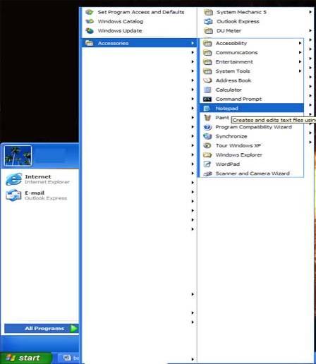 Step 3: Opening Notepad Open Notepad in windows, All Programs > Accessories > Notepad (See Figure 3) Figure 3 To create a notepad desktop icon right click, mouse