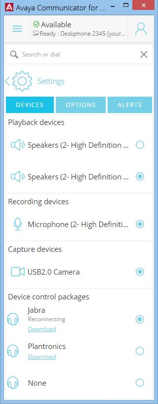 Chapter 9: User Guide Devices The Devices tab is where the various hardware devices are chosen. Enable one option from each listed category to configure your user experience.