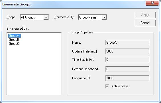 15 OPC Quick Client Note: The server can be requested to enumerate groups by name or by object.