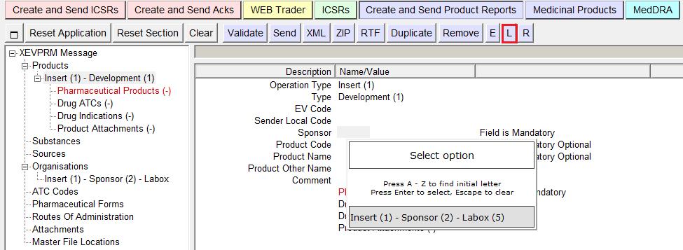 the "Organisations" section of your XEVPRM: Using your mouse, select the sponsor
