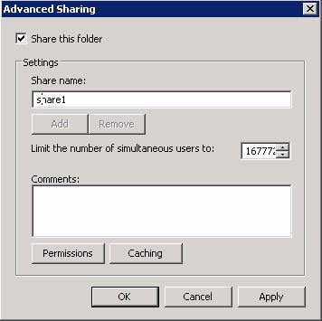 Configuring the ARX for VMware ESX virtualized Windows Server 2008 in a Managed Volume 2. Click the Sharing tab, and then click the Advanced Sharing button. 3.