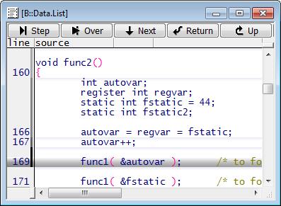 func2() and func2() calls func1(): Choose Var menu > Show Stack.
