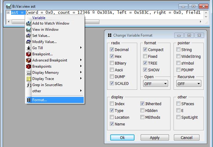 Formatting HLL Variables To format the display of HLL variables - global settings: 1. Choose Var menu > Format. 2. In the SETUP.Var window, make your settings.