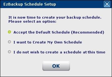 When you have completed the EzBackup101 activation and/or registration process, a small window will appear called EzBACKUP SCHEDULE SETUP.