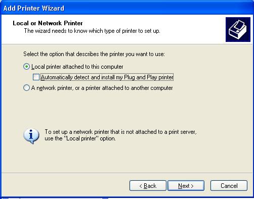 LPR Driver Installation NOTE: This procedure is the alternative to the Point and Print procedure described on page 1. 1. Start the Windows XP host system. 2.