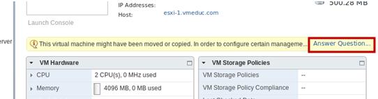 The virtual machine will boot to the ESXi installation ISO. 8. Select the esxi-3.vmeduc.com virtual machine in the Object Navigator.
