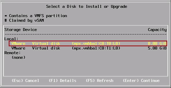 14. On the Select a Disk screen, choose the first local virtual disk listed. Press Enter to continue. 15. Choose your keyboard layout, the default is US Default. Press Enter. 16.