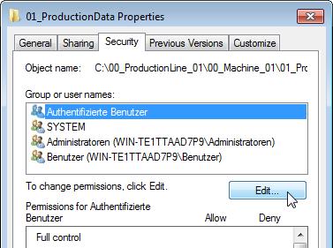 2.6 Required settings for folder security Basic information on Group or user names: The figure below shows the Security tab of a file folder.